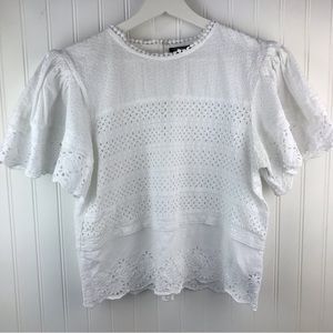 TOPSHOP White Eyelet Lace Top with Puffy Sleeves, US Size 8, Cottagecore Summer
